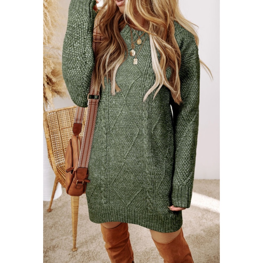 3 Pack Cozy Mist Green Knit Cable Sweater Dress